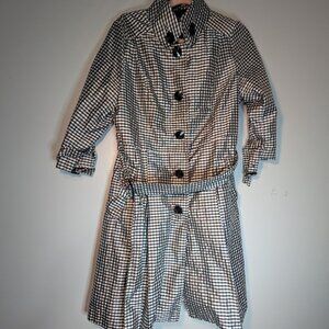 BLACK RIVET Black White Gingham Coat Weather ResistantJacket 3/4 Sleeves Size L